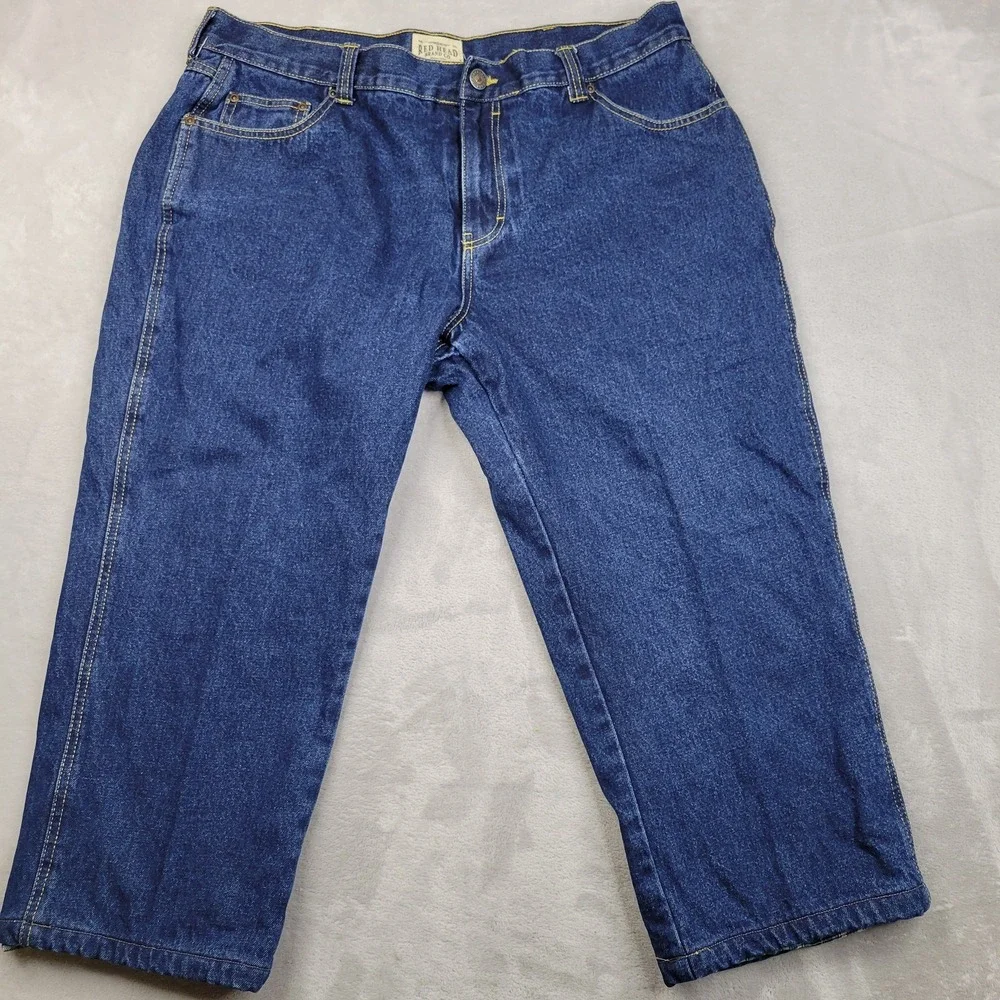 Red Head Jeans Mens 40x30 Blue Flannel Fleece Lined Straight‎ Leg Relaxed Plaid